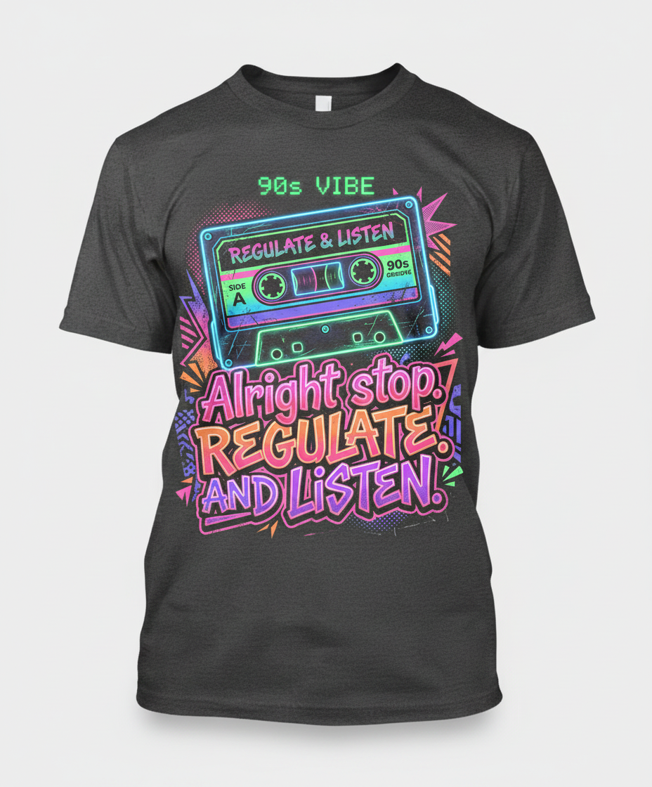 90s Vibe Cassette Tape Regulate and Listen Retro Design T-Shirt - Dark Heather