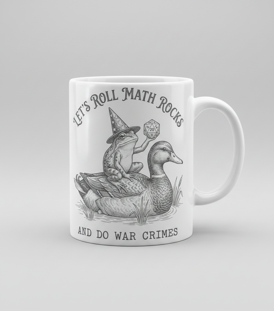 Frog Wizard on Duck Let's Roll Math Rocks And Do War Crimes White Mug - White