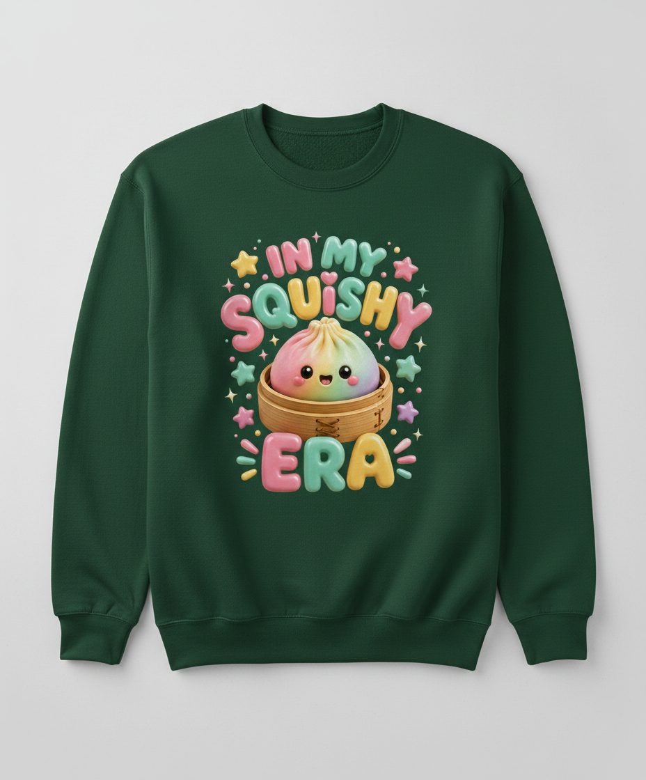 In My Squishy Era Cute Dumpling Sweatshirt - product mockup - Forest Green