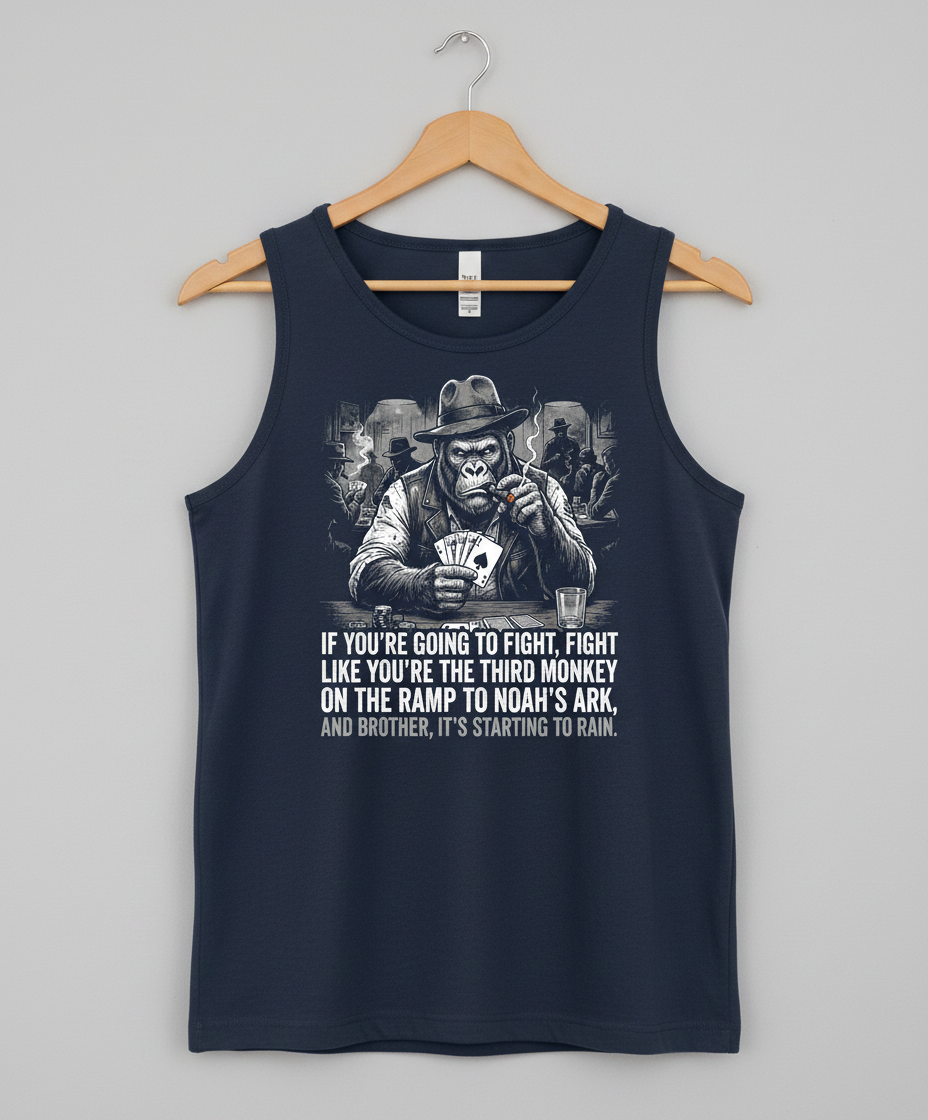 Third Monkey on Noah's Ark Gorilla Poker Player Tank Top - Navy