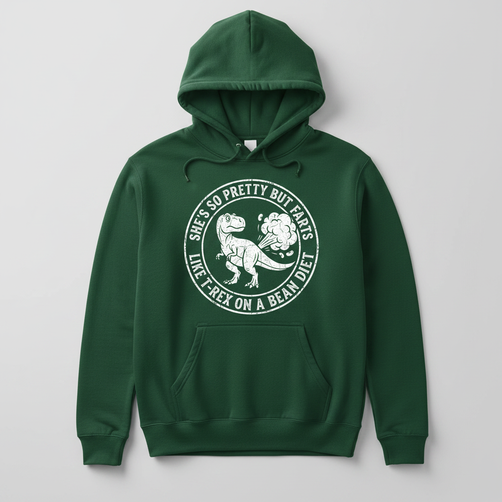 Funny Farting T-Rex On A Bean Diet Hoodie - Forest Green
