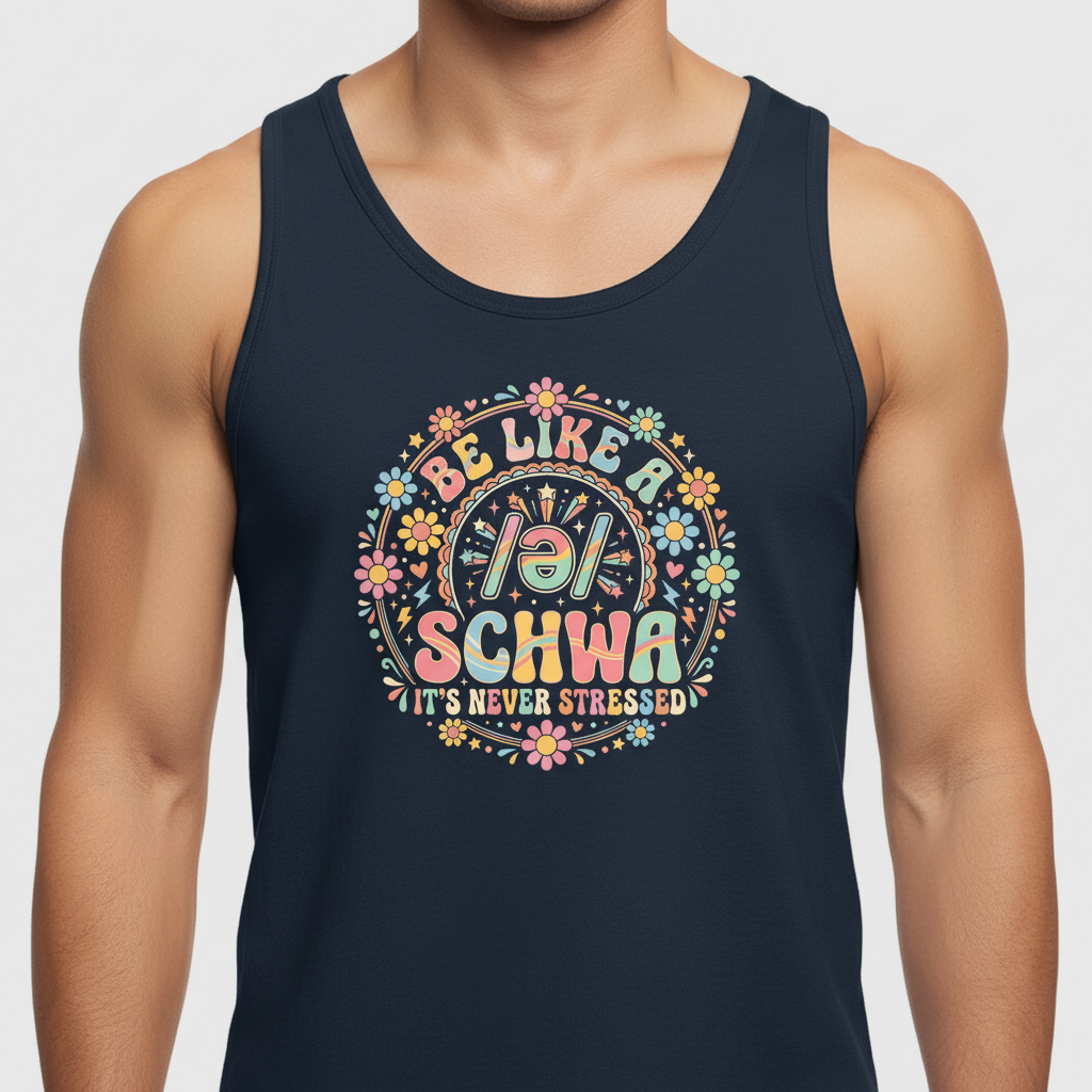 Retro Groovy Schwa Linguistics Pun Design Tank Top - Navy