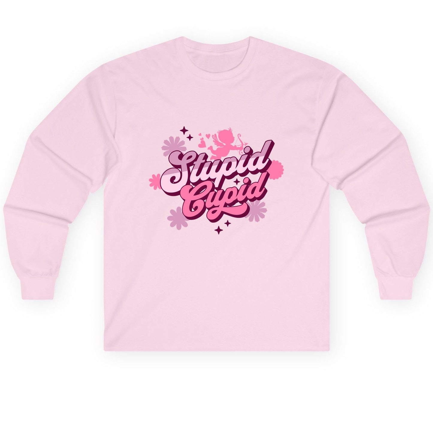 Stupid Cupid anti-Valentine's Day Long Sleeve Tee Light Pink product mockup