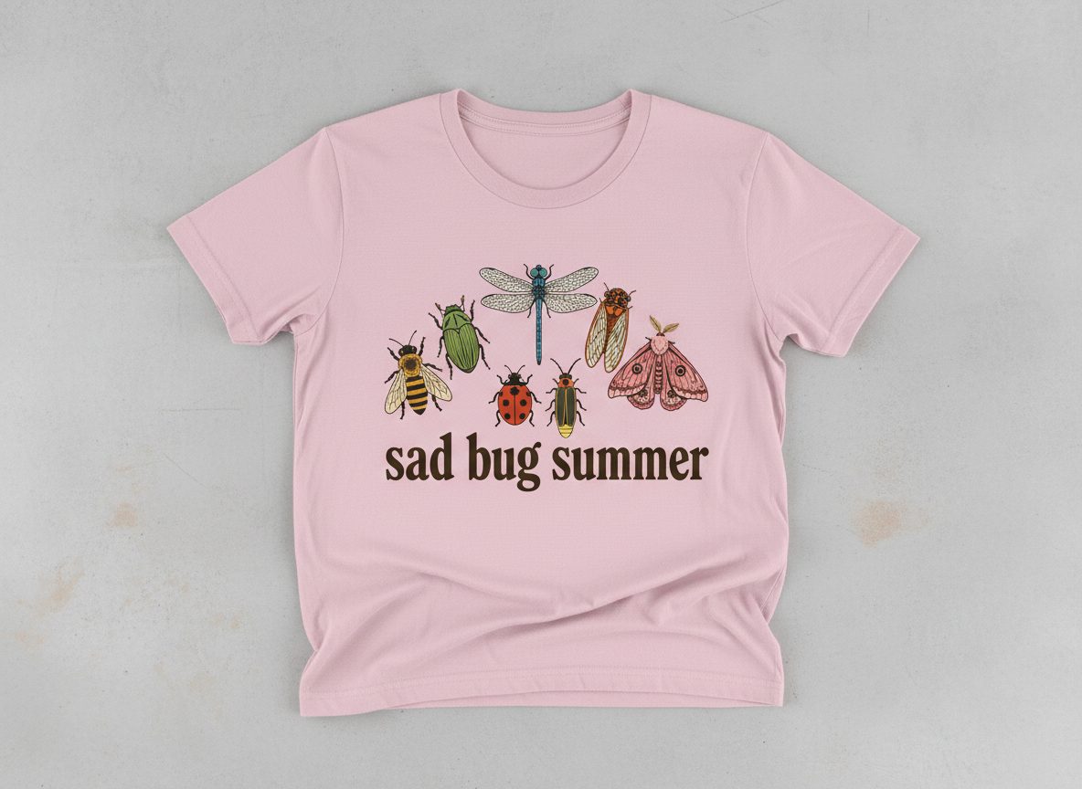 Sad Bug Summer Retro Enthusiasts T-Shirt - product mockup - Light Pink
