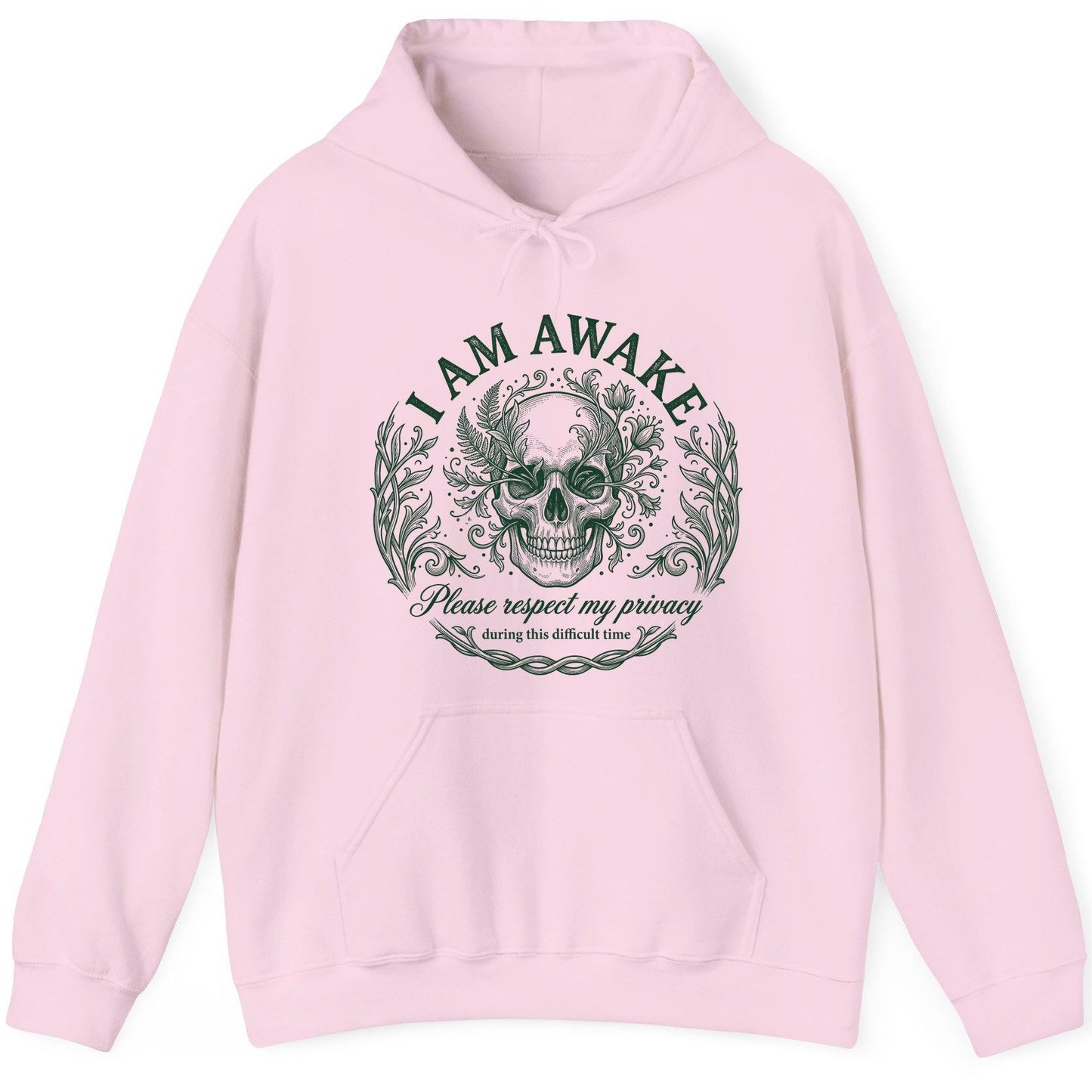 I Am Awake Please Respect My Privacy During This Difficult Time sarcastic skull Hoodie Light Pink product mockup