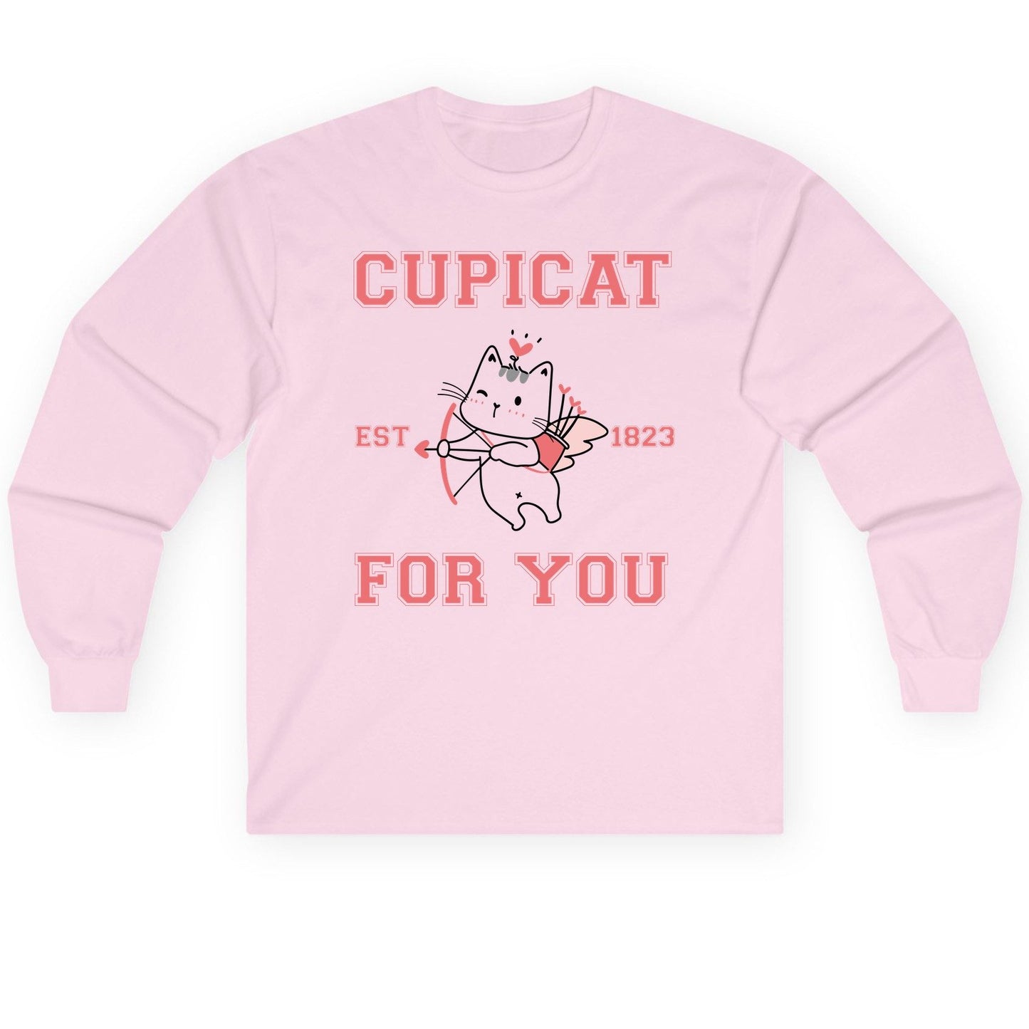 Cupicat Est 1823 for You cupid cat Long Sleeve Tee Light Pink product mockup