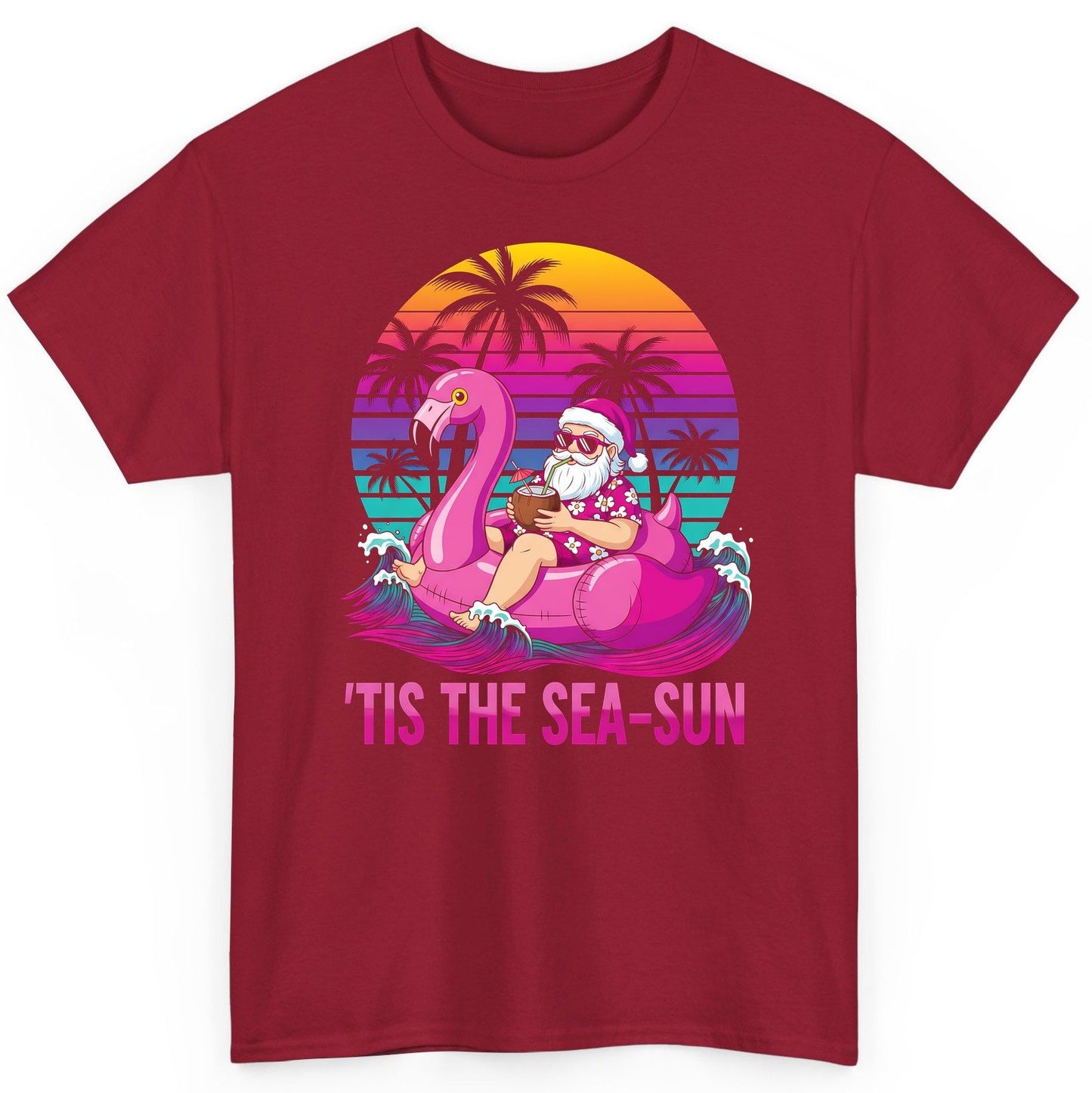 'Tis the Sea-Sun tropical santa claus T-Shirt Cardinal Red product mockup