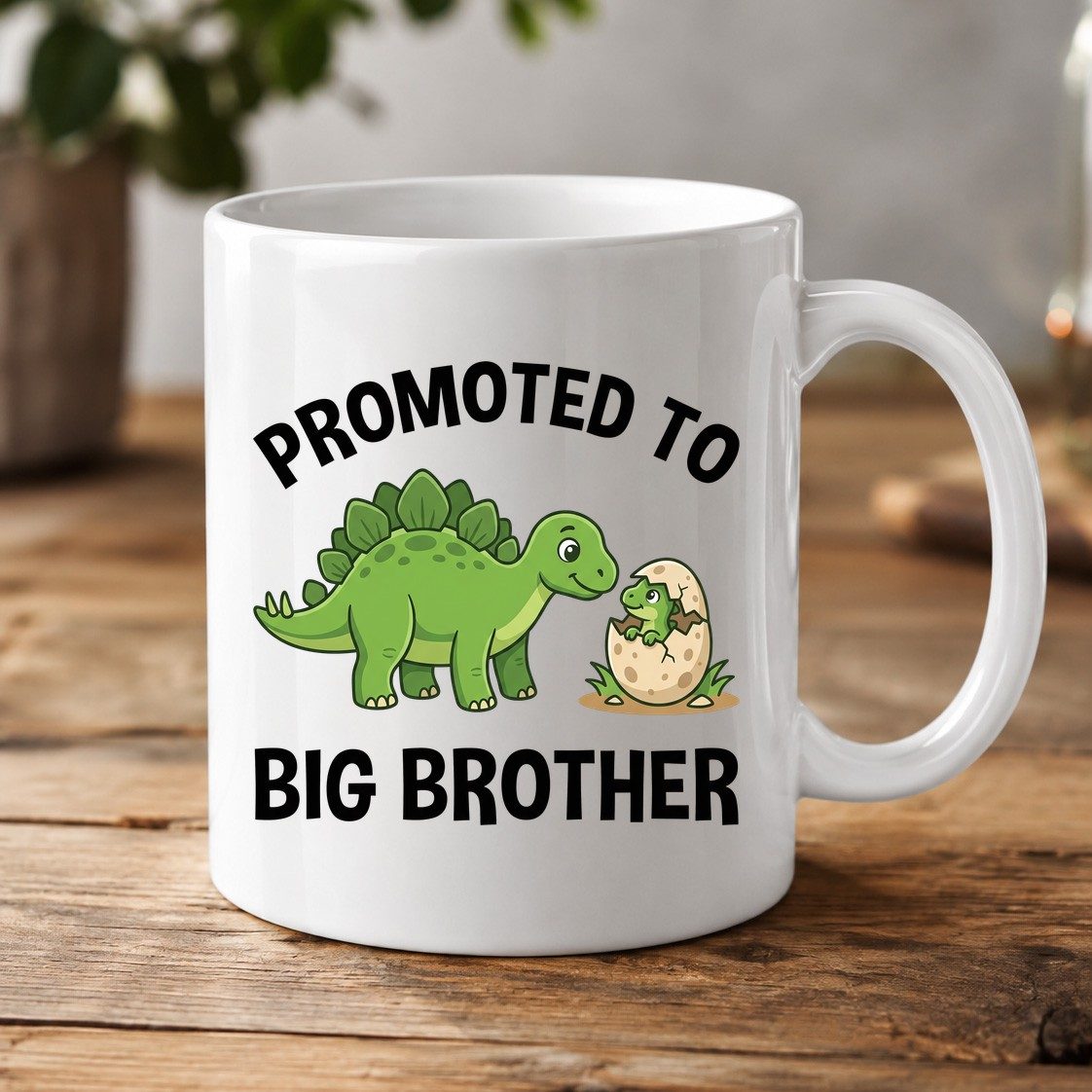 Promoted to Big Brother Dinosaur White Mug - product mockup - White