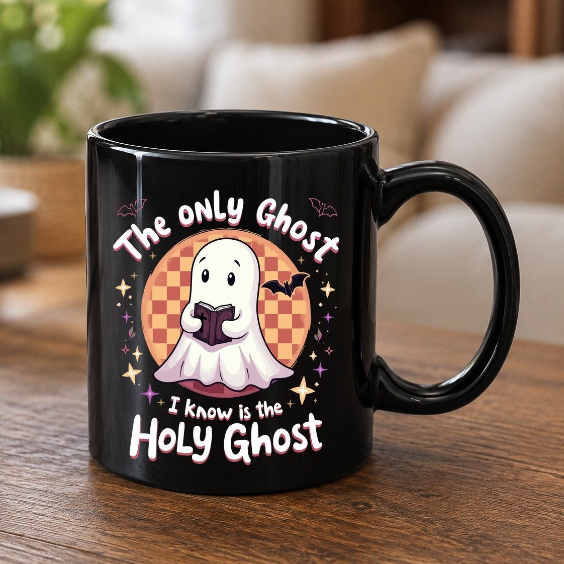 The Only Ghost I Know Is the Holy Ghost christian Halloween Black Mug Black product mockup