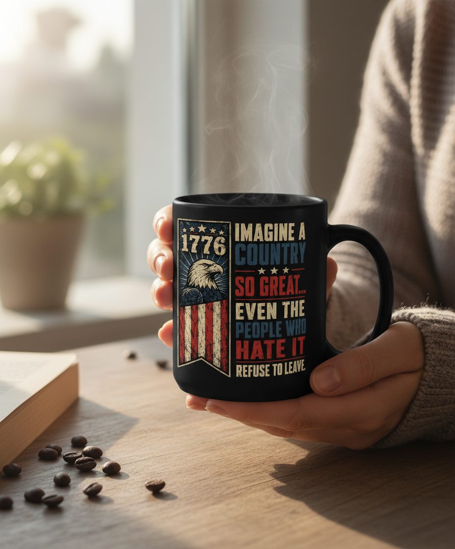 Imagine a Country So Great Patriotic Funny Patriots Black Mug - lifestyle model mockup - Black