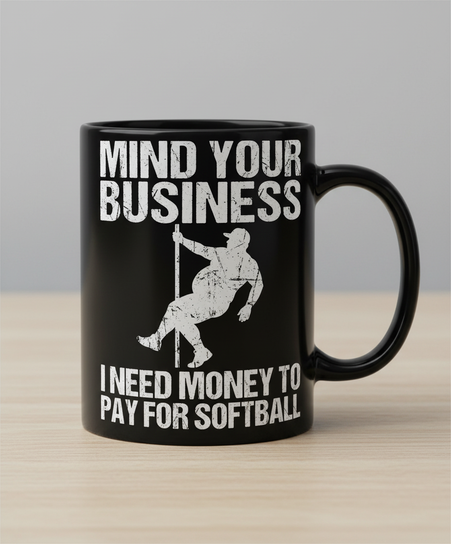 Mind Your Business I Need Money To Pay For Softball Black Mug - Black