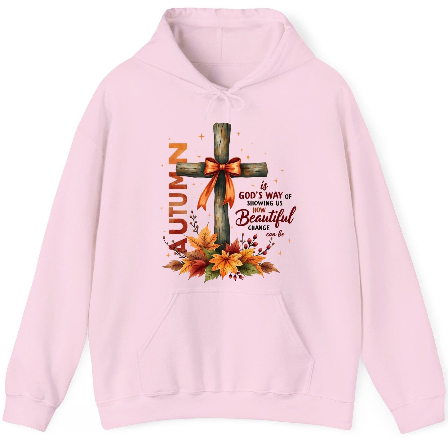 Autumn Is God's Way of Showing US How Beautiful Change Can Be christian autumn Hoodie Light Pink product mockup