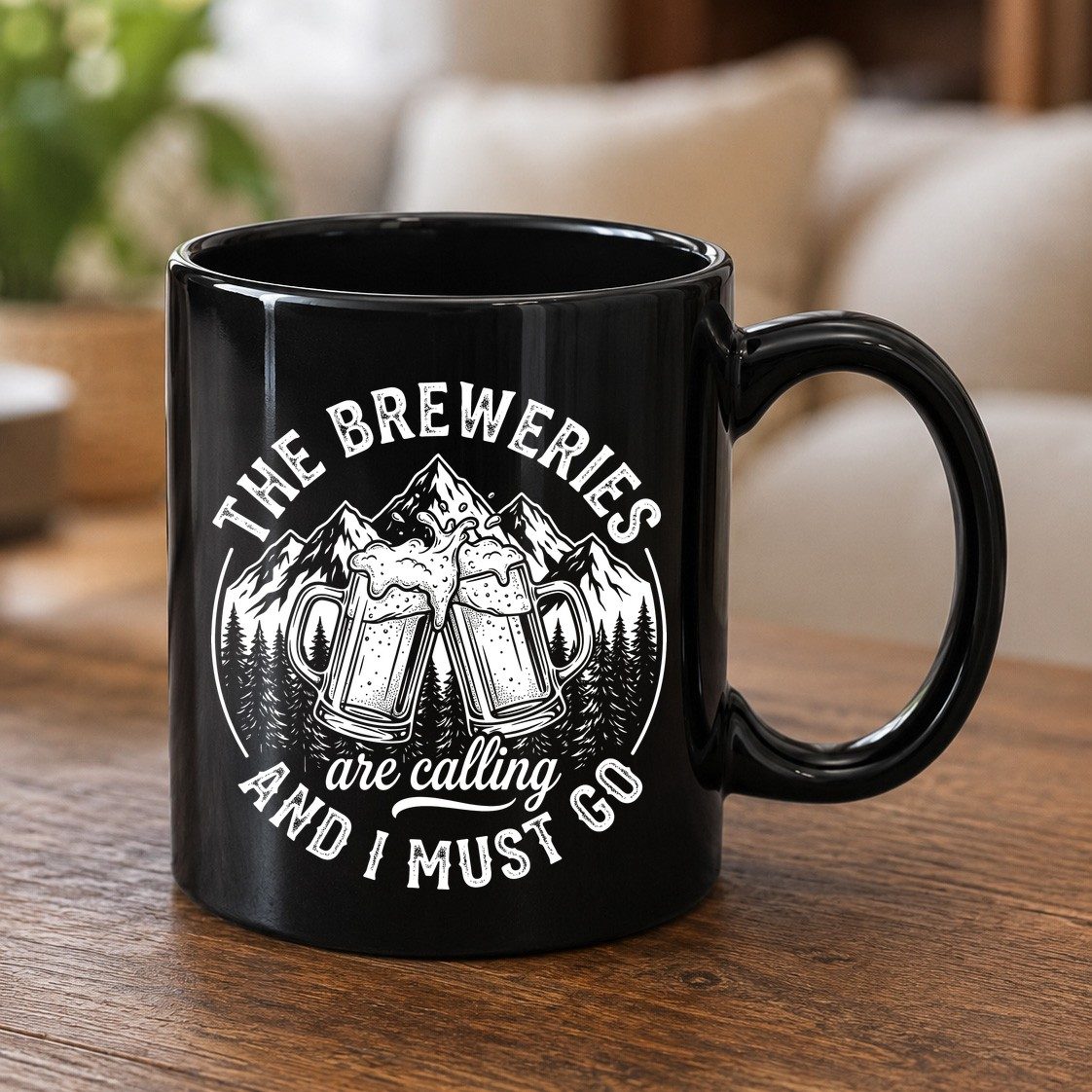 THE Breweries Are Calling AND I MUST GO Funny Craft Beer Black Mug - product mockup - Black