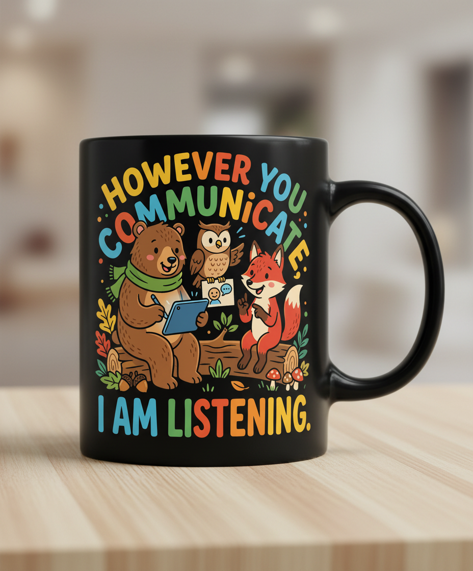 However You Communicate I Am Listening Neurodiversity Awareness Design Black Mug - Black