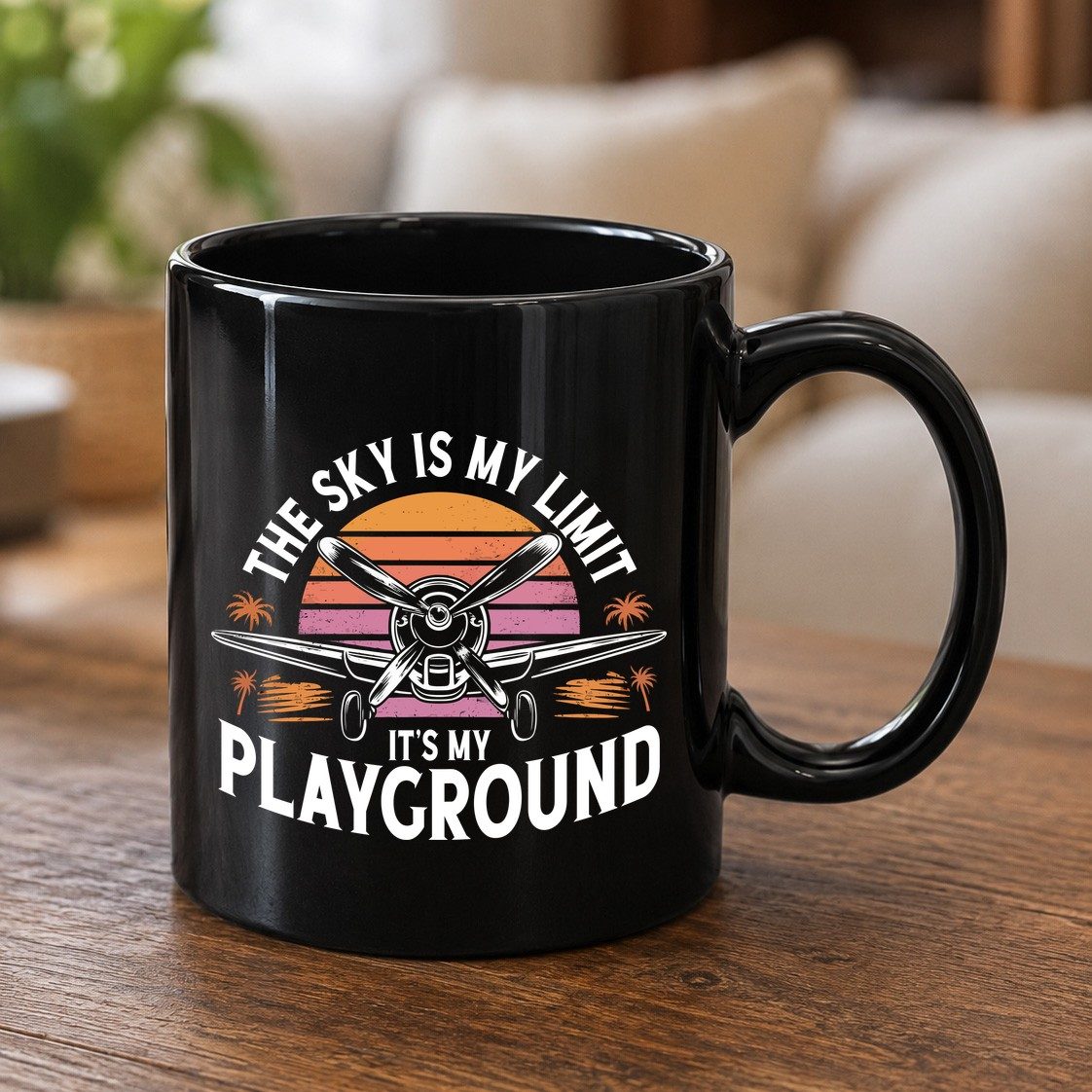 The Sky Is My Limit It's My Playground aviation Black Mug Black product mockup