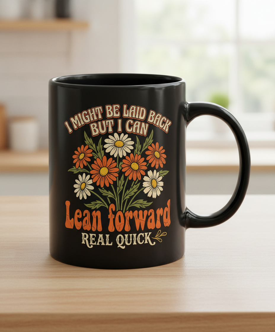 Retro Floral Sassy Quote I Might Be Laid Back Black Mug - Black