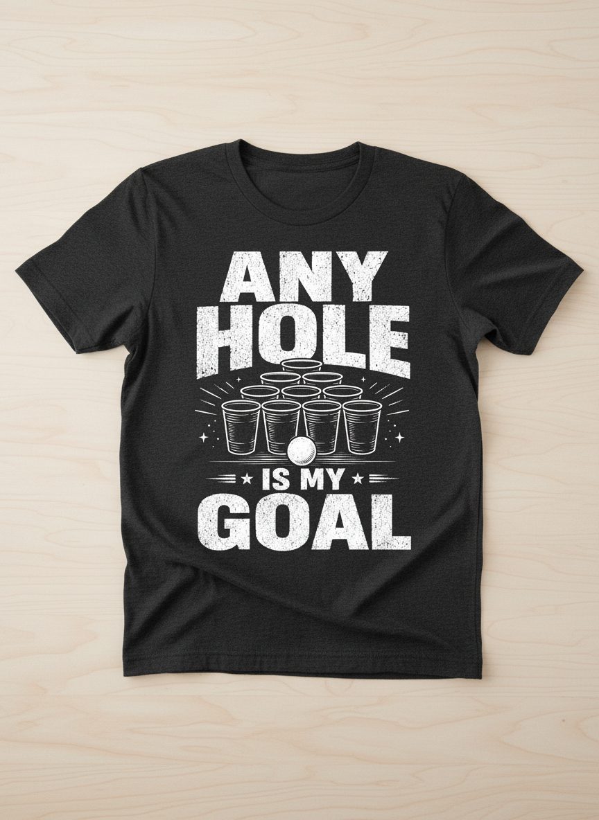 Any Hole Is My Goal Funny Beer Pong T-Shirt - product mockup - Dark Heather