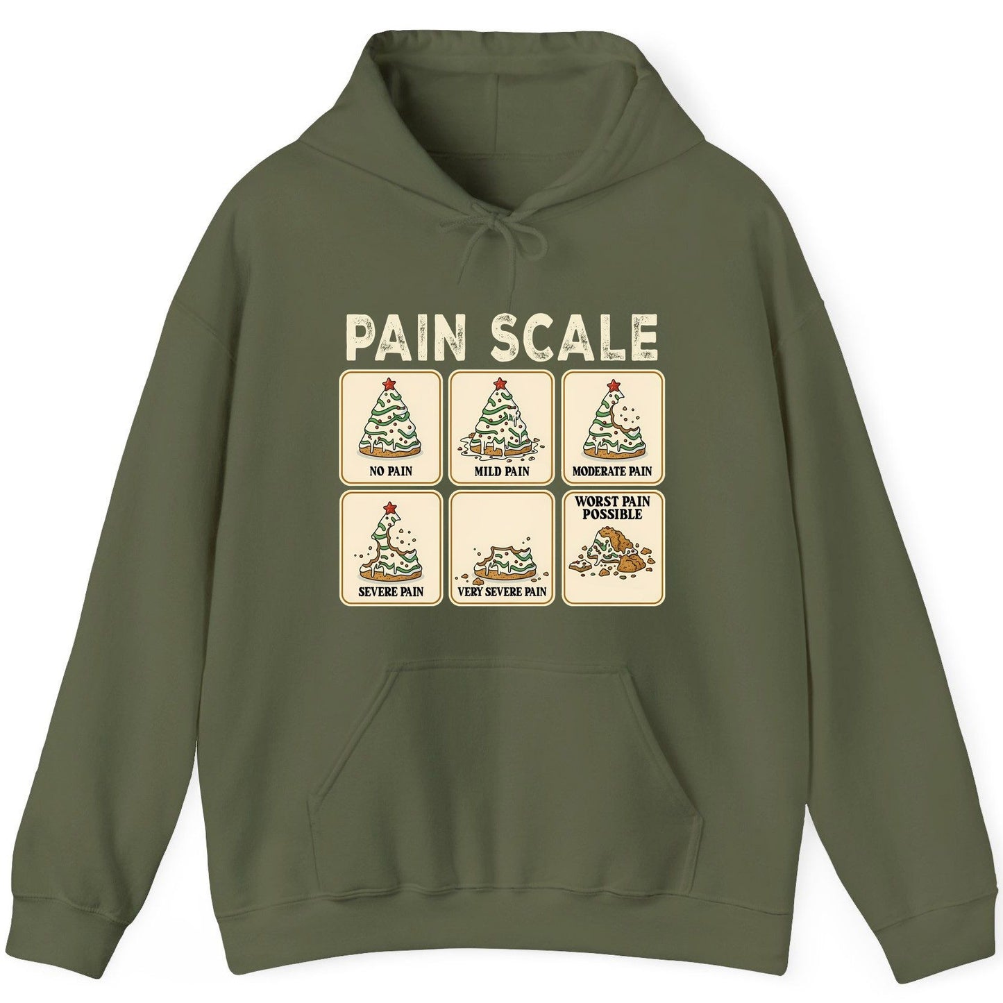 Pain Scale Christmas cookie pain scale Hoodie Military Green product mockup