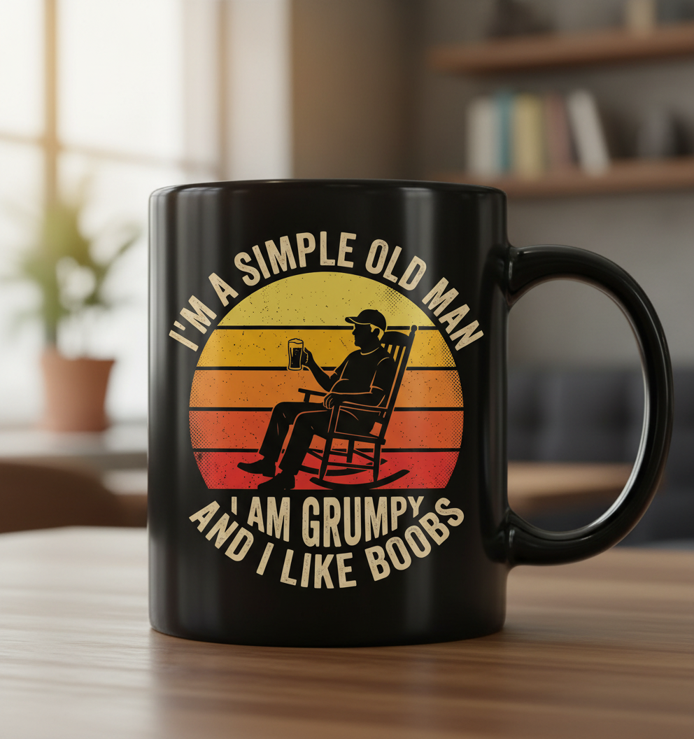 Simple Old Man Grumpy Funny Retro Sunset Black Mug - Black
