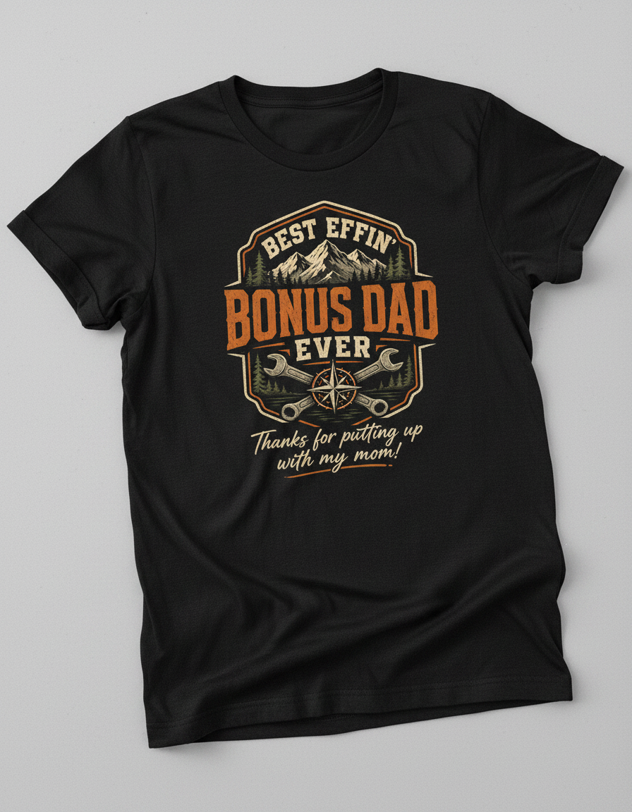 Best Effin' Bonus Dad Ever Funny Stepdad T-Shirt - Black