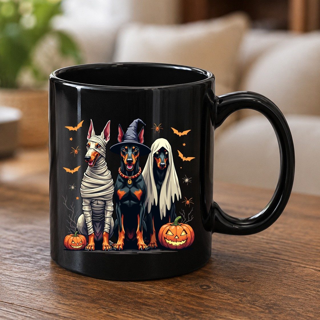 Halloween Doberman Trio doberman pinscher Black Mug Black product mockup