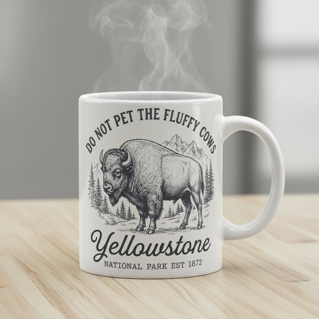 Do Not Pet The Fluffy Cows Yellowstone Bison Vintage Design White Mug - White