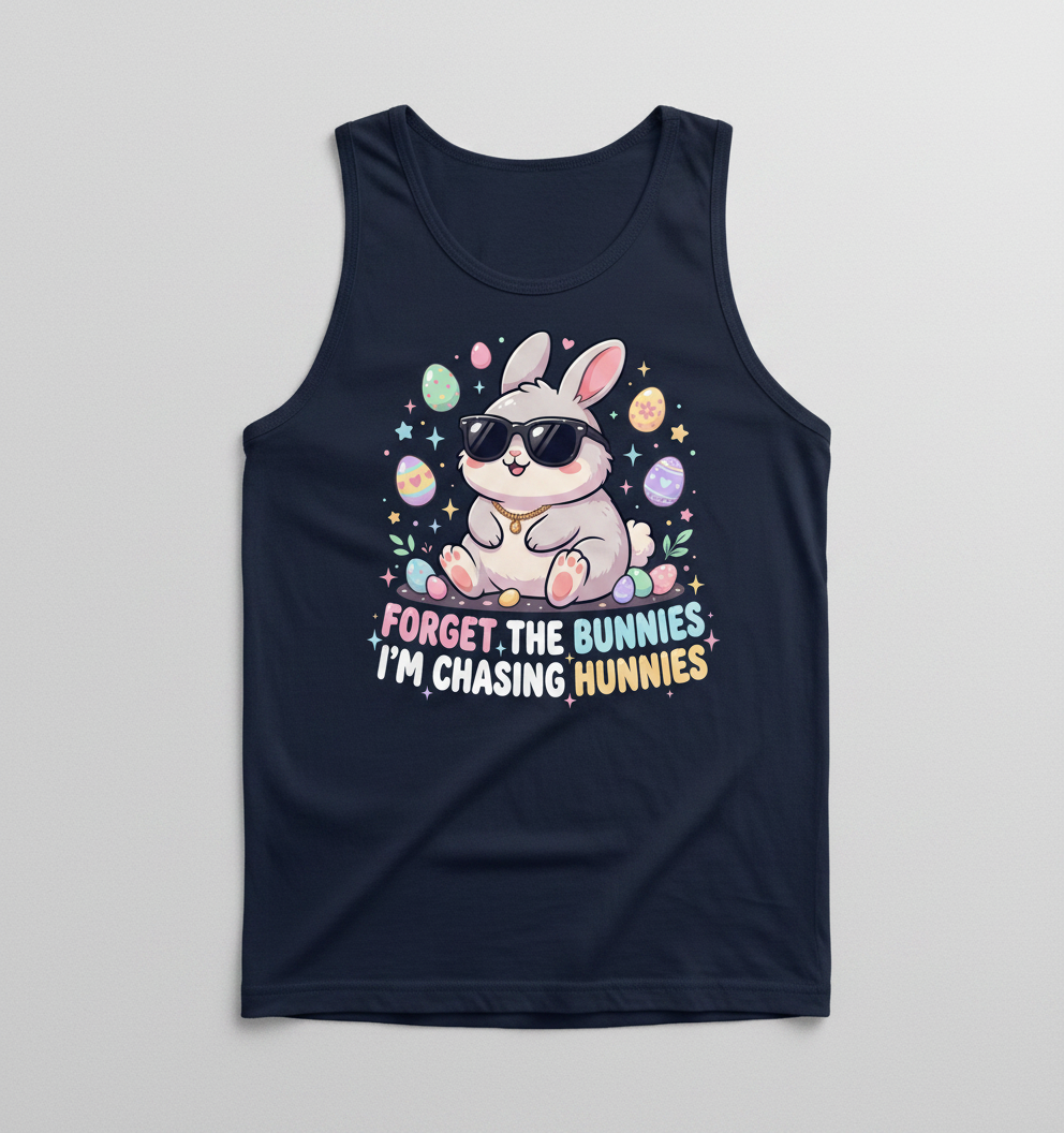 Cool Easter Bunny Chasing Hunnies Funny Design Tank Top - Navy
