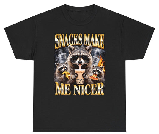 SNACKS MAKE ME NICER Funny Raccoon Youth T-Shirt - product mockup - Black