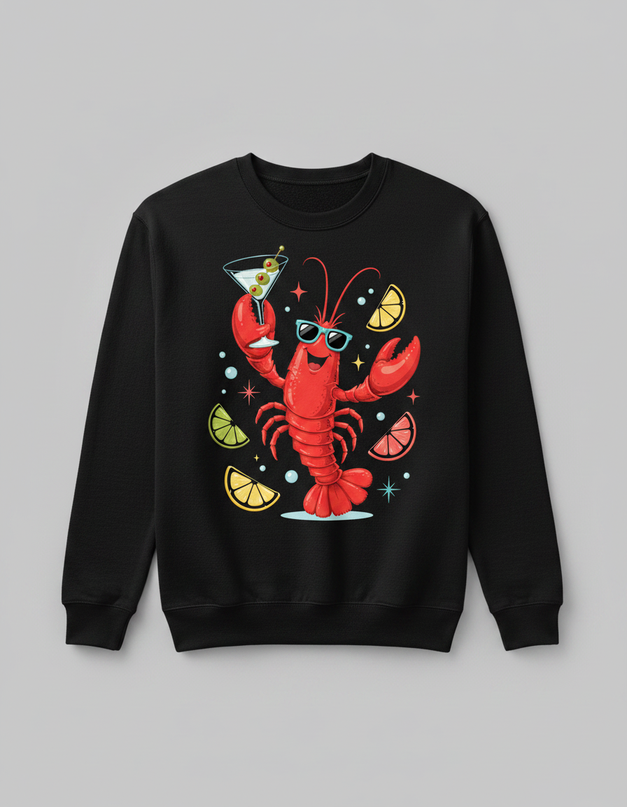 Party Lobster with Martini and Sunglasses Sweatshirt - Black