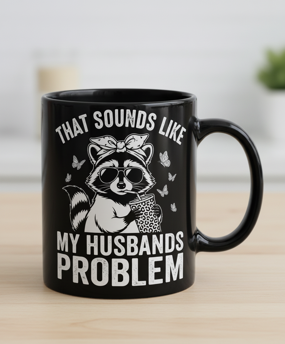 That Sounds Like My Husbands Problem Sassy Raccoon Black Mug - Black