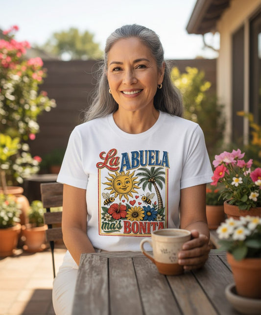 La Abuela Más Bonita Retro Grandma T-Shirt - lifestyle model mockup - White