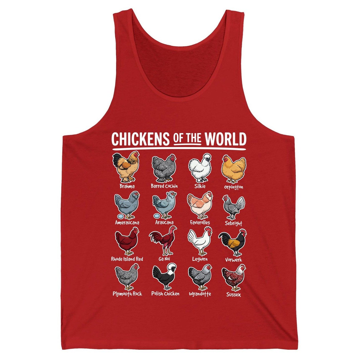 Chickens of the World chicken breeds Tank Top Red product mockup