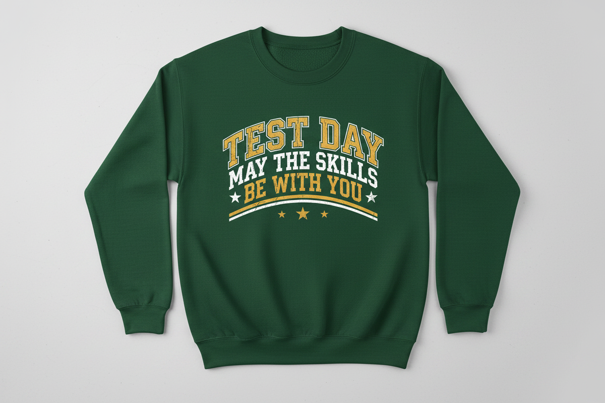 Test Day May The Skills Be With You Funny Teacher Student Design Sweatshirt - Forest Green