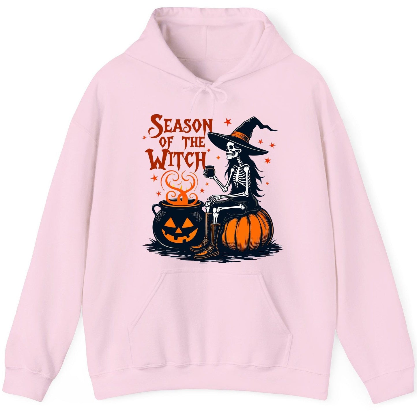 Season of the Witch skeleton witch Hoodie Light Pink product mockup