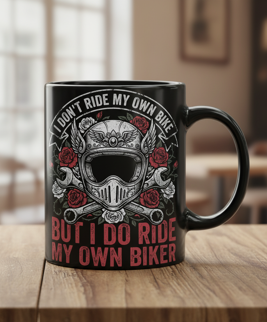 I Don't Ride My Own Bike But I Do Ride My Own Biker Funny Motorcycle Design Black Mug - Black