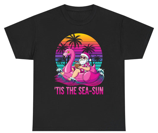 'Tis the Sea-Sun tropical santa claus Youth T-Shirt Black product mockup