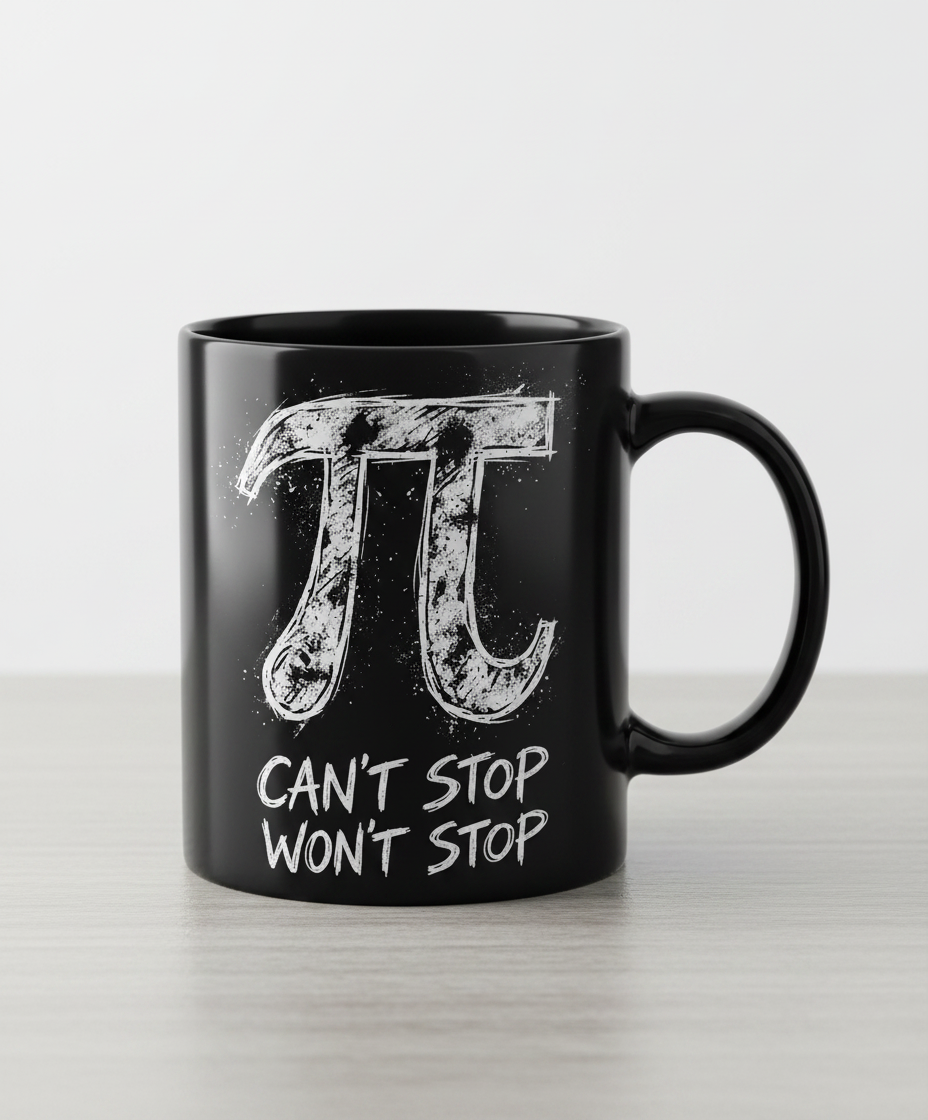 Pi Can't Stop Won't Stop Math Pun Black Mug - Black