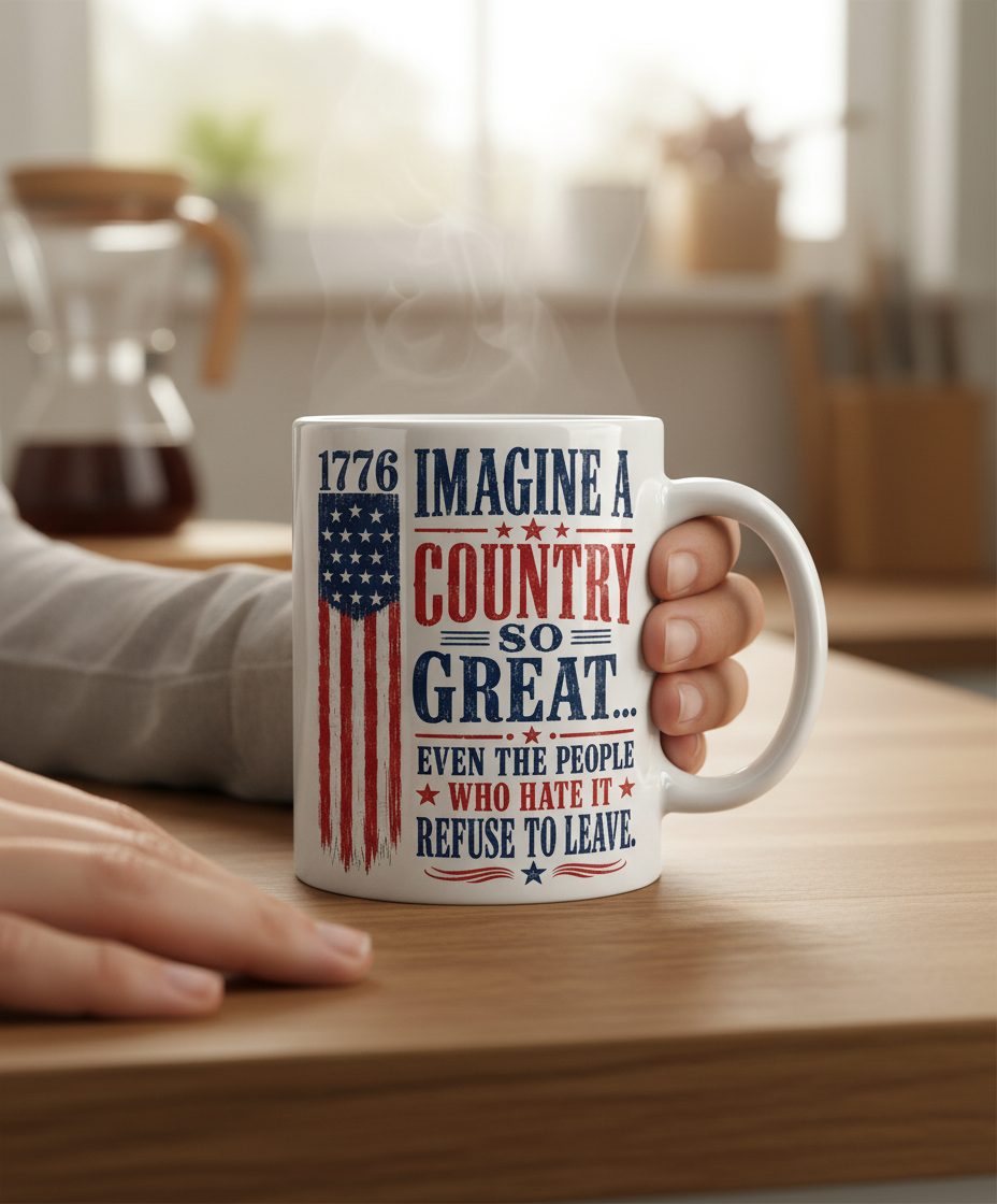 Imagine a Country So Great Patriotic Vintage American White Mug - lifestyle model mockup - White