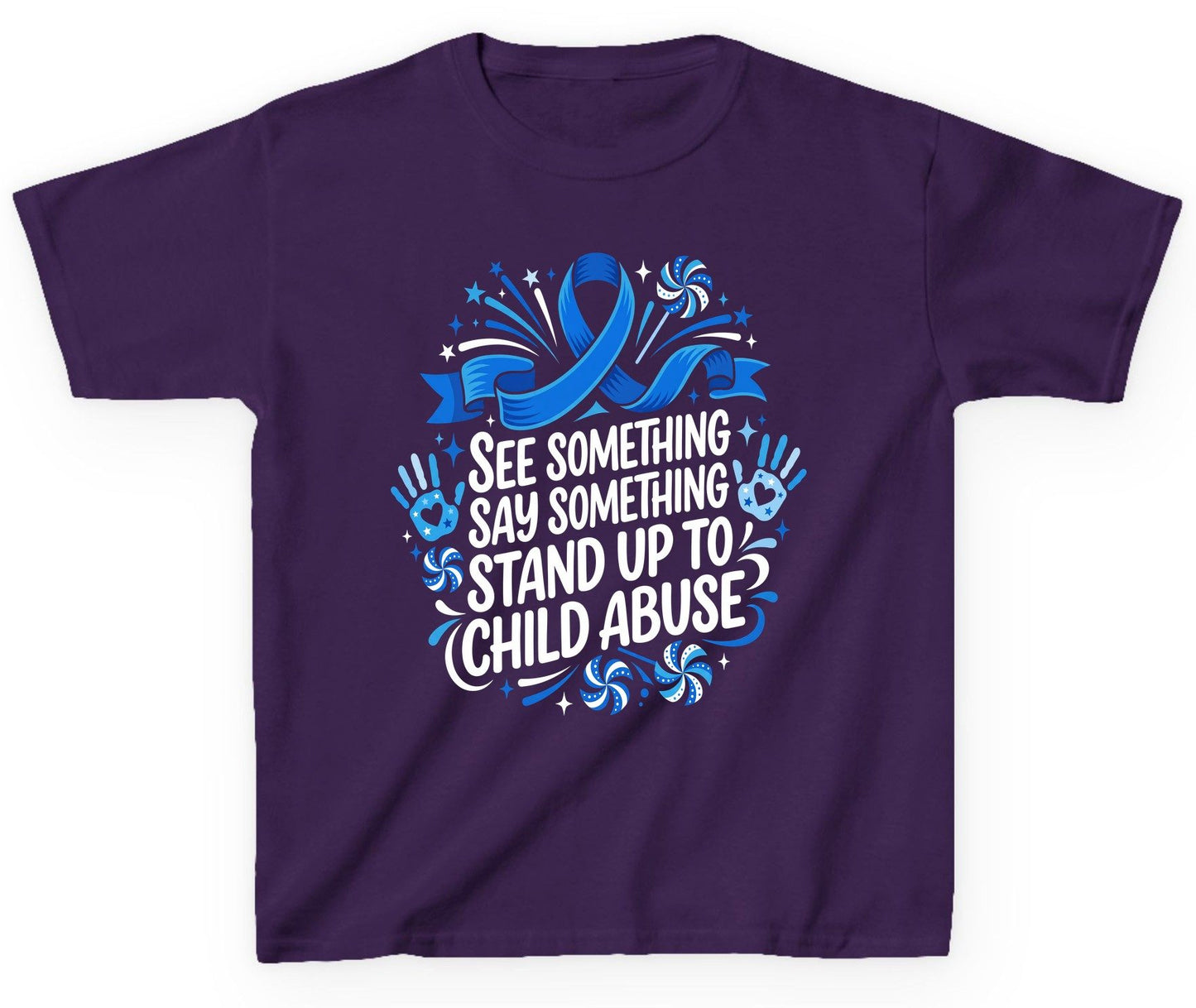 See Something Say Something Stand Up to Child Abuse Youth T-Shirt - product mockup - Purple