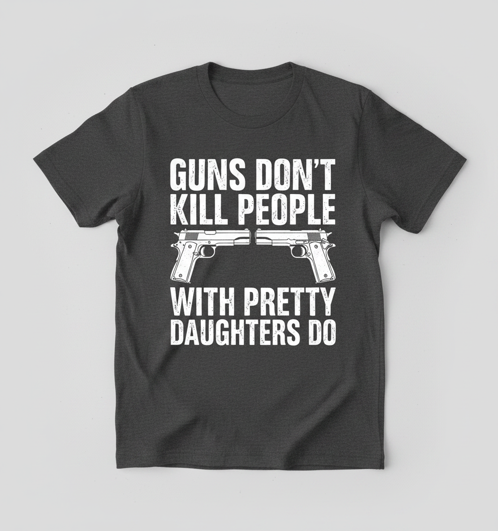 Guns Don't Kill People Dads With Pretty Daughters Do Funny T-Shirt - Dark Heather