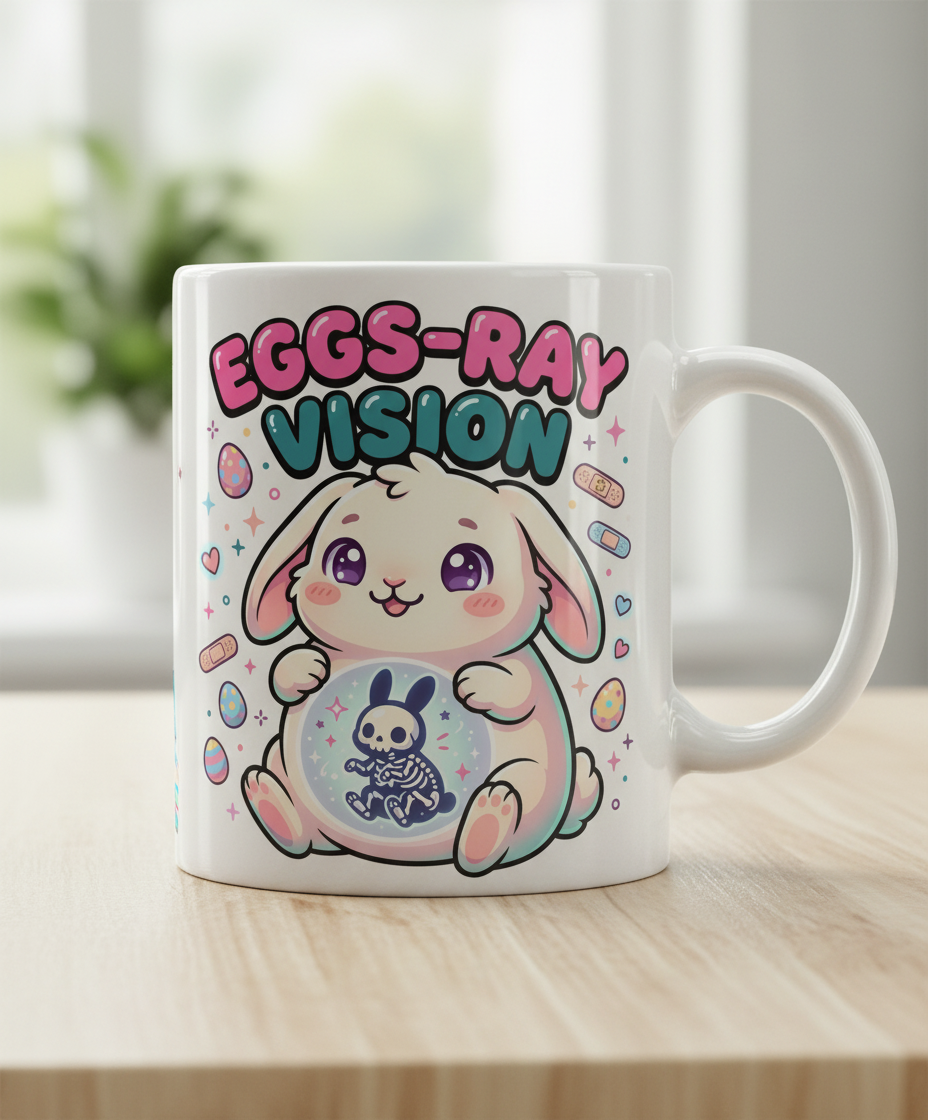 Eggs-Ray Vision Kawaii Easter Bunny Skeleton White Mug - White