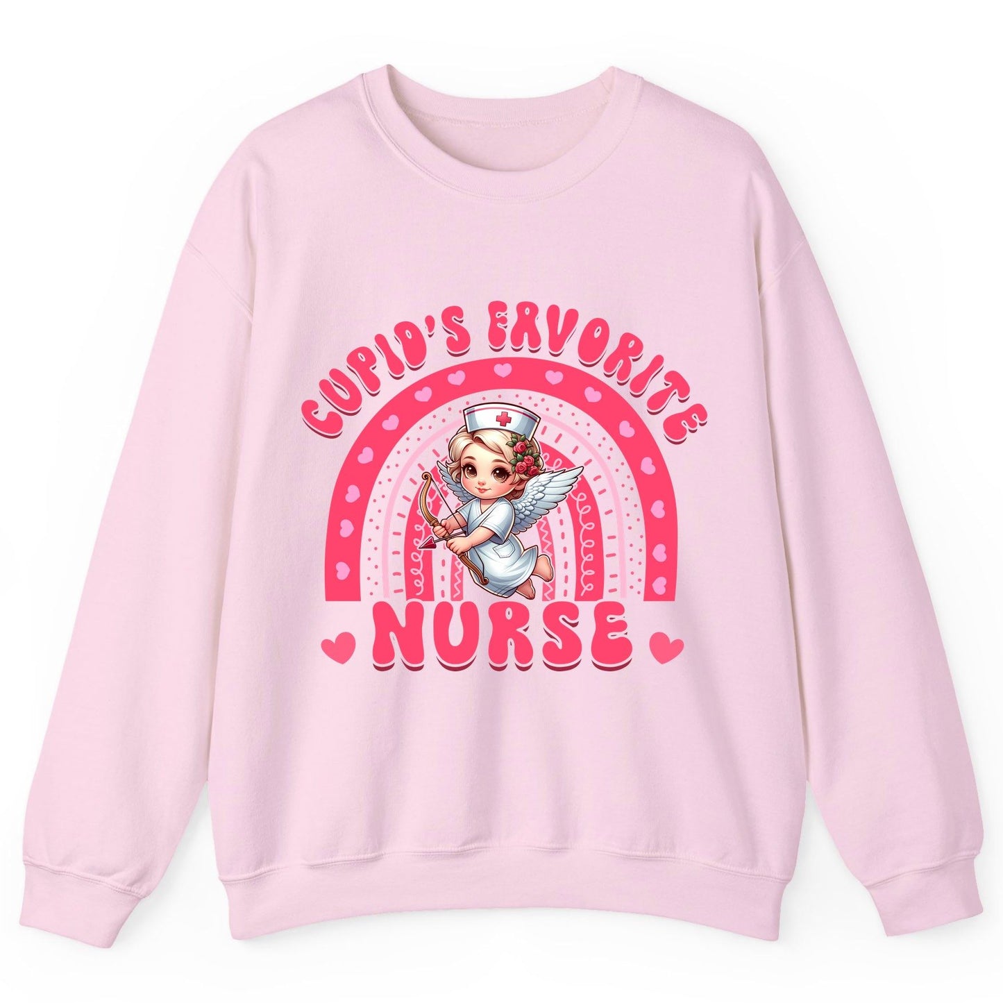 Cupid's Favorite Nurse nurse Sweatshirt Light Pink product mockup