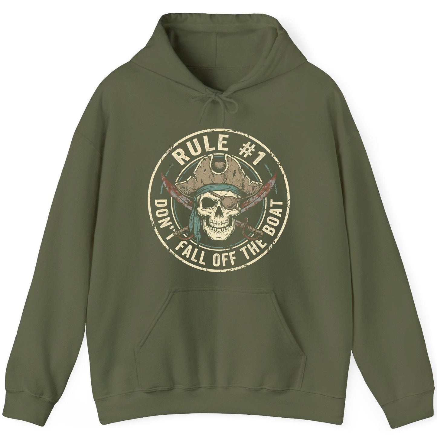 Rule 1 Don't Fall Off the Boat pirate Hoodie Military Green product mockup