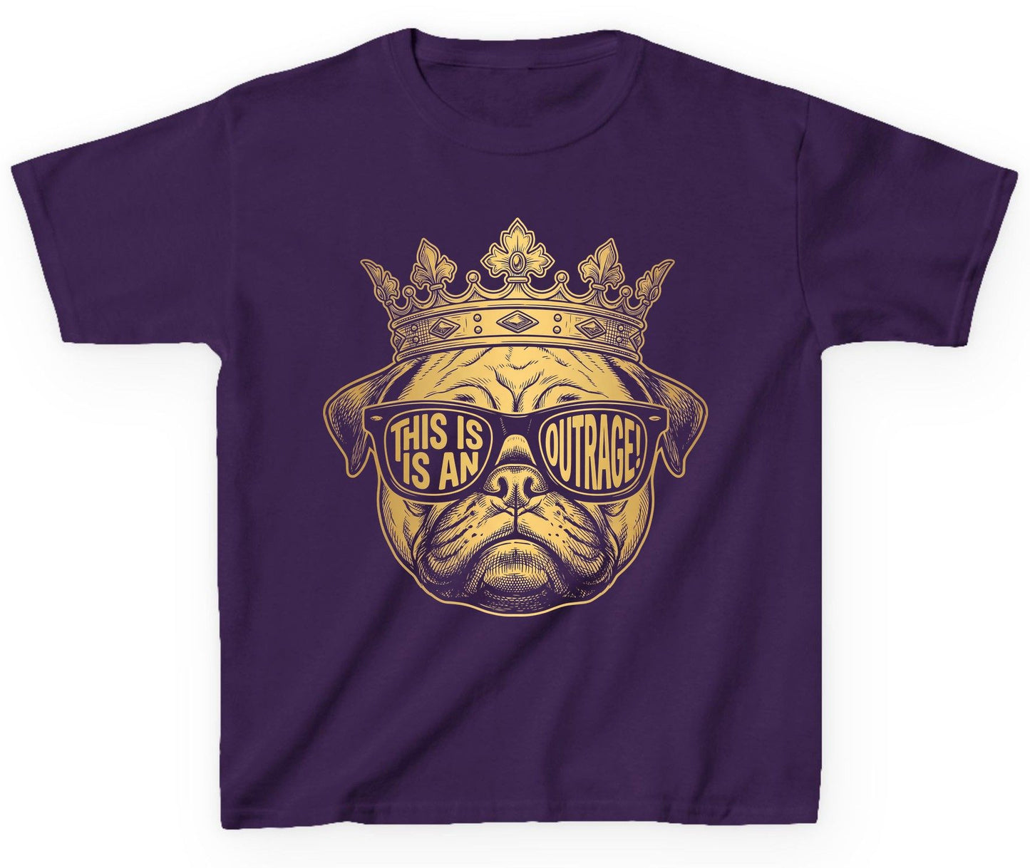 This Is An Outrage! Pug Youth T-Shirt Purple product mockup