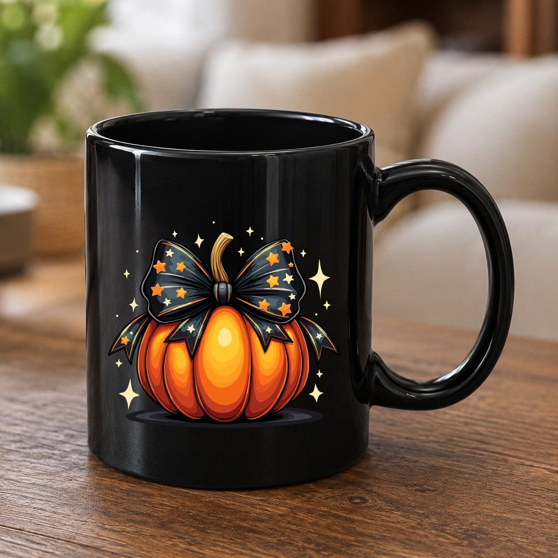 Starry Bow Pumpkin Halloween pumpkin Black Mug Black product mockup