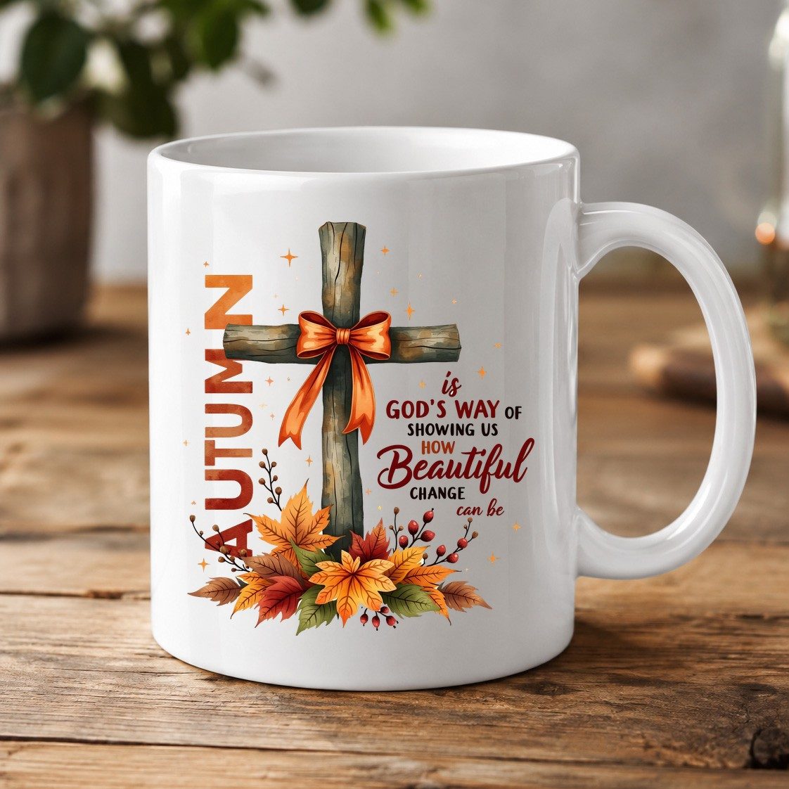 Autumn Is God's Way of Showing US How Beautiful Change Can Be christian autumn White Mug White product mockup