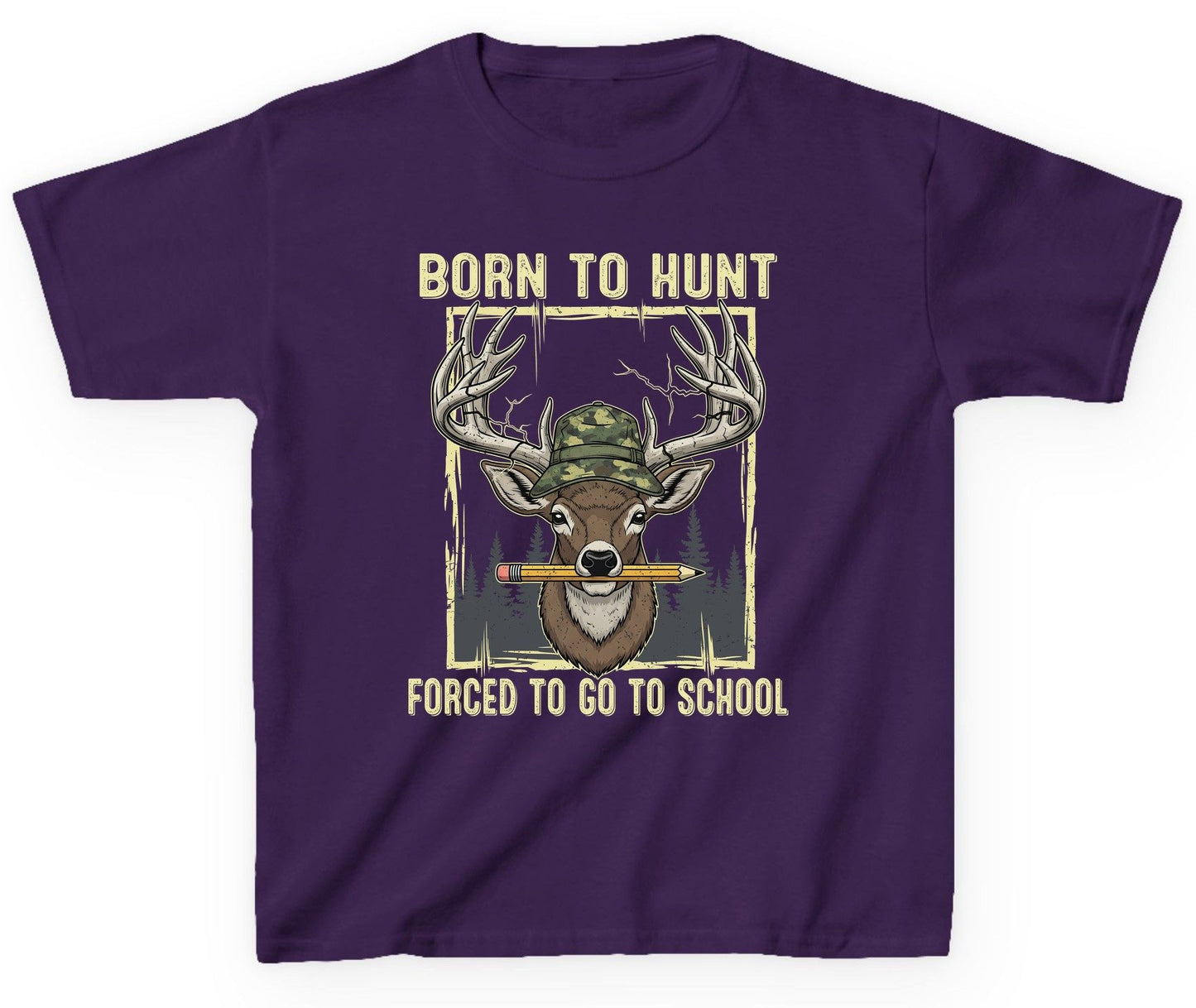 Born to Hunt Forced to Go to School hunting Youth T-Shirt Purple product mockup