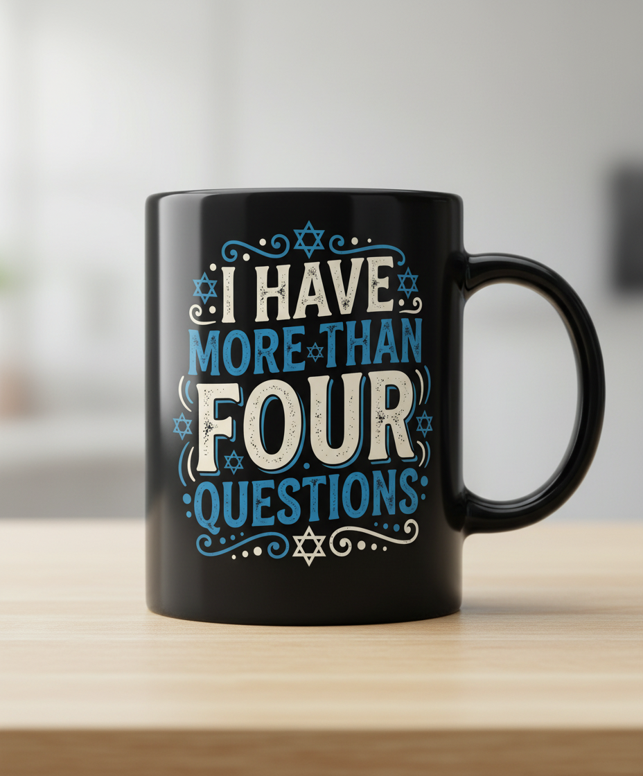 I Have More Than Four Questions Passover Seder Design Black Mug - Black