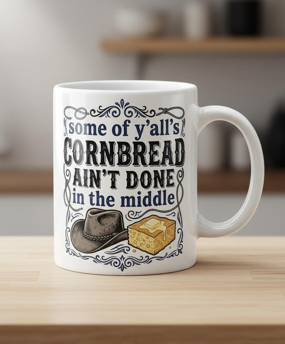 Cornbread Ain't Done In The Middle Funny Southern Quote White Mug - White
