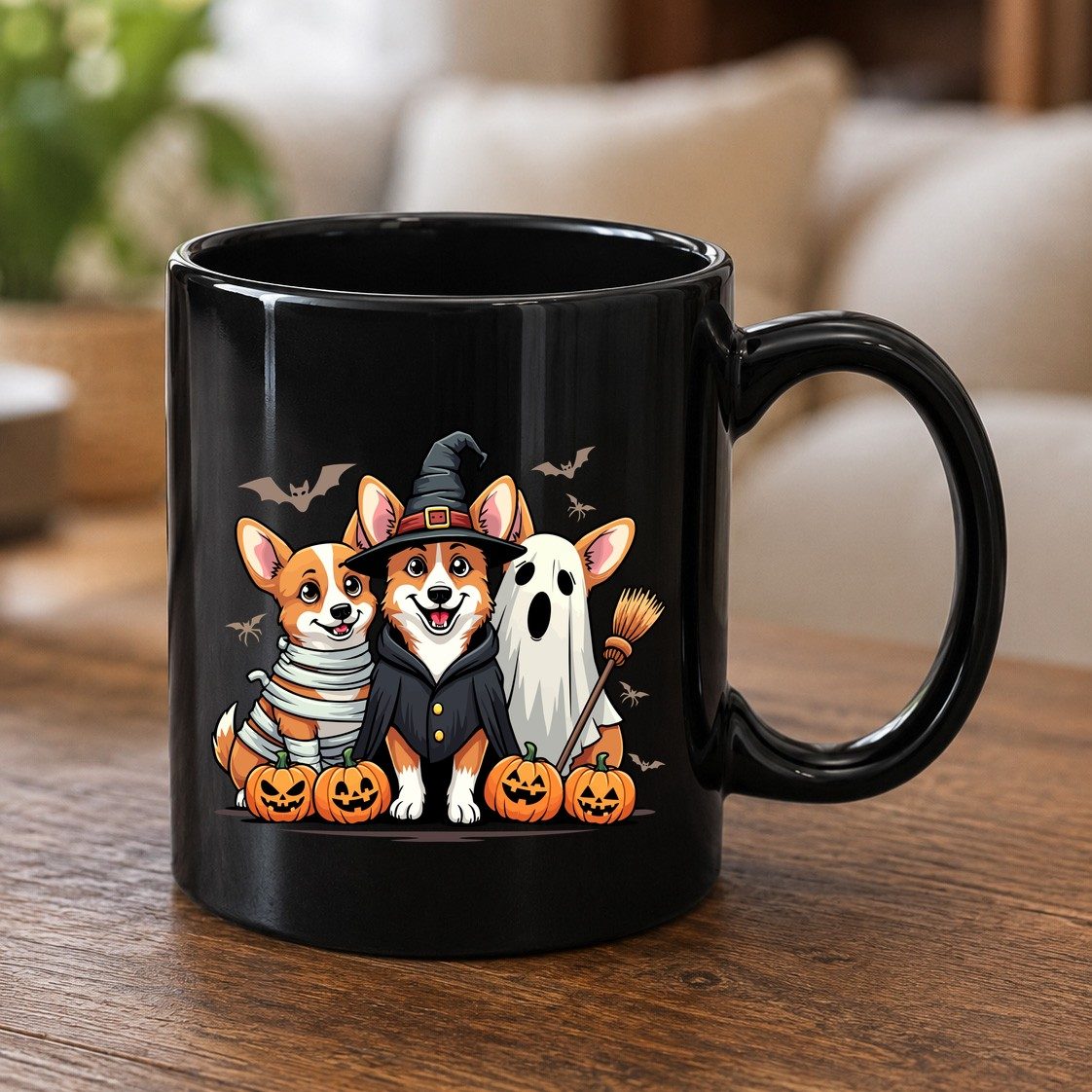 Halloween Corgi Trio Halloween corgis Black Mug Black product mockup